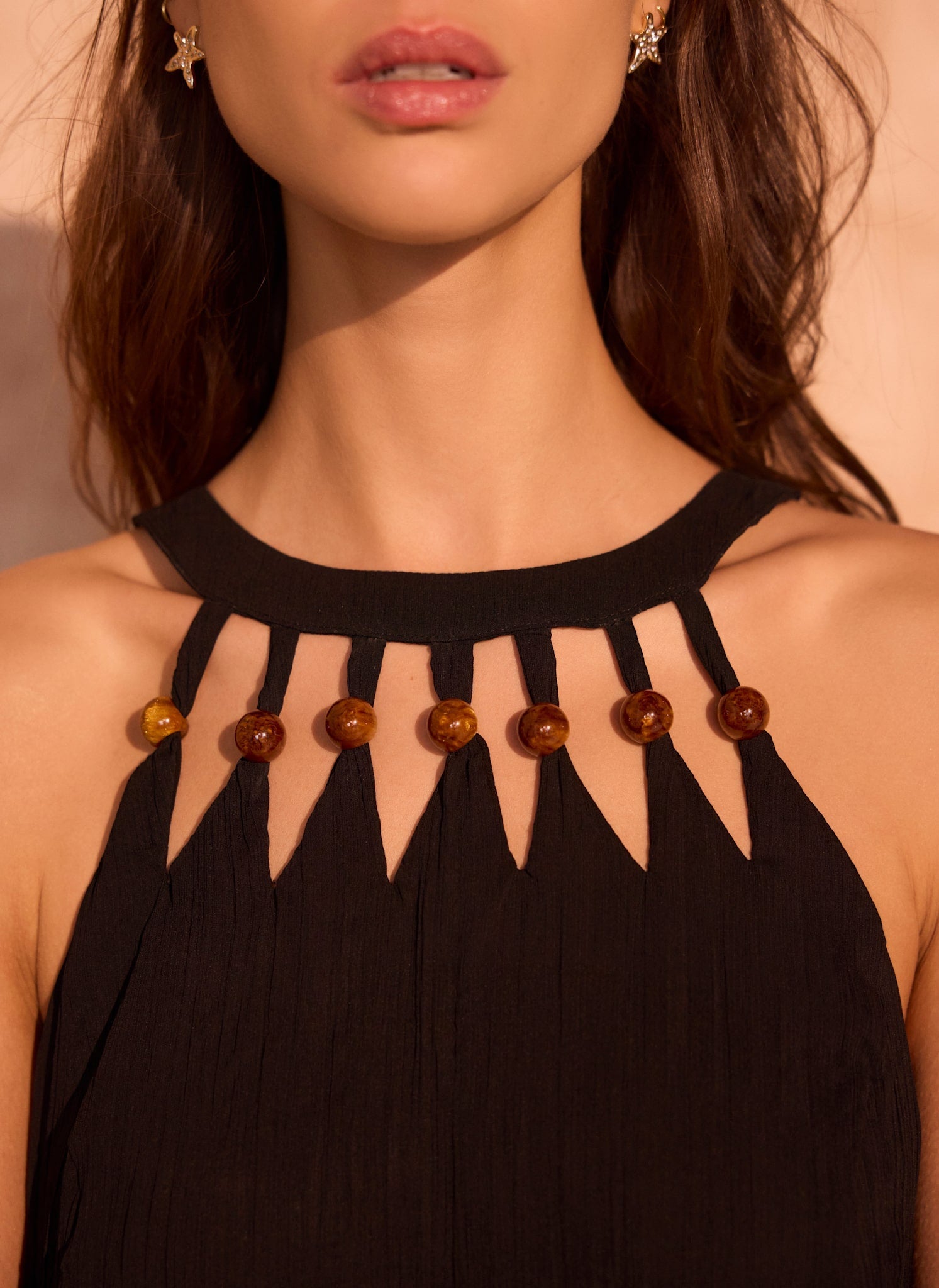 Black Beaded Halter Maxi Dress