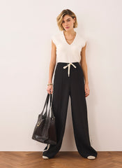 Black Crochet Side Stripe Wide Trousers
