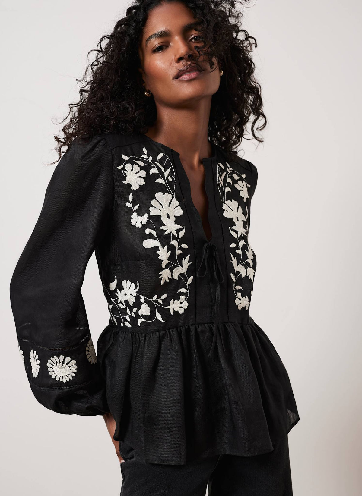 Black Embroidered Detail Top