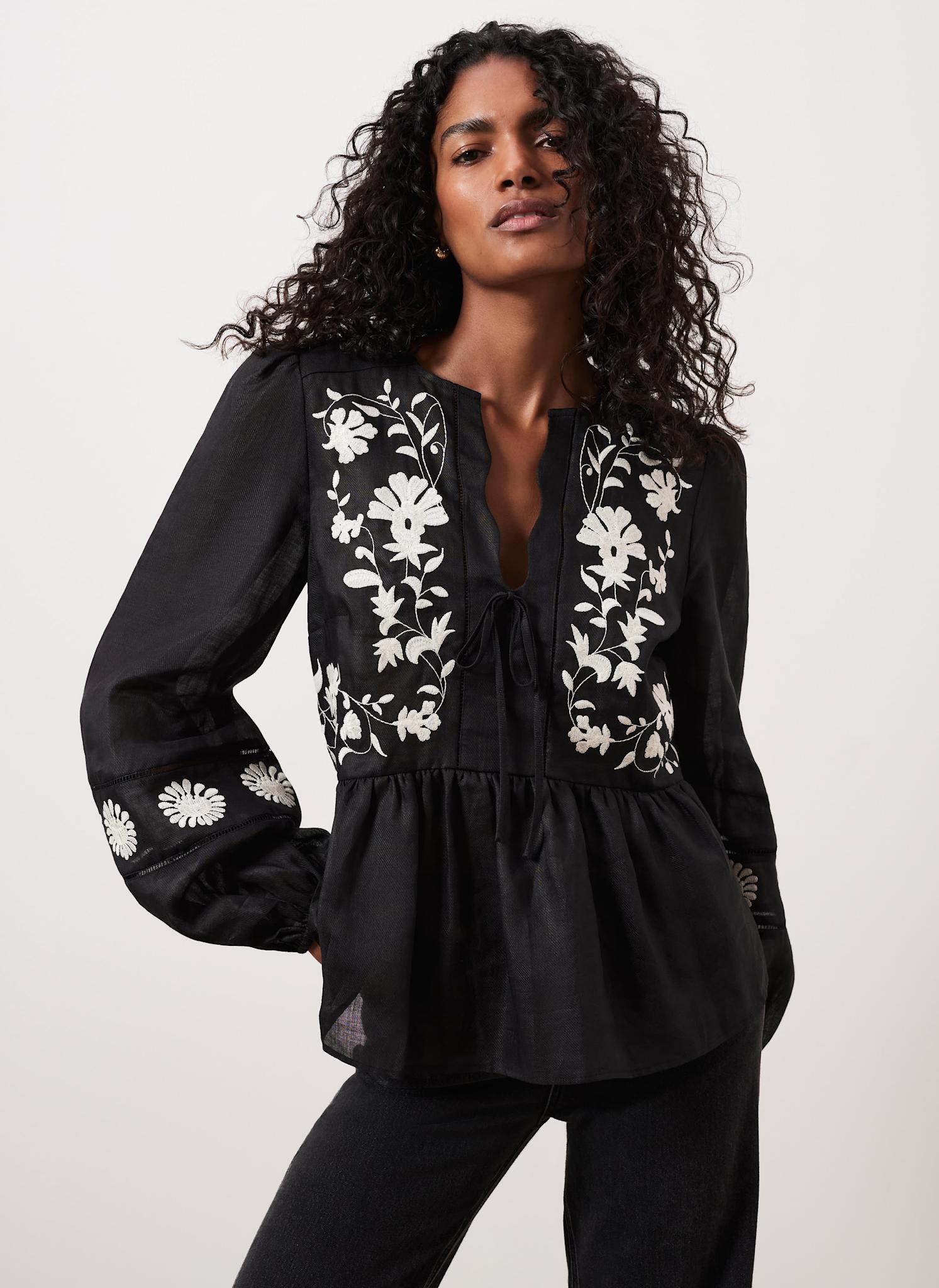 Black Embroidered Detail Top
