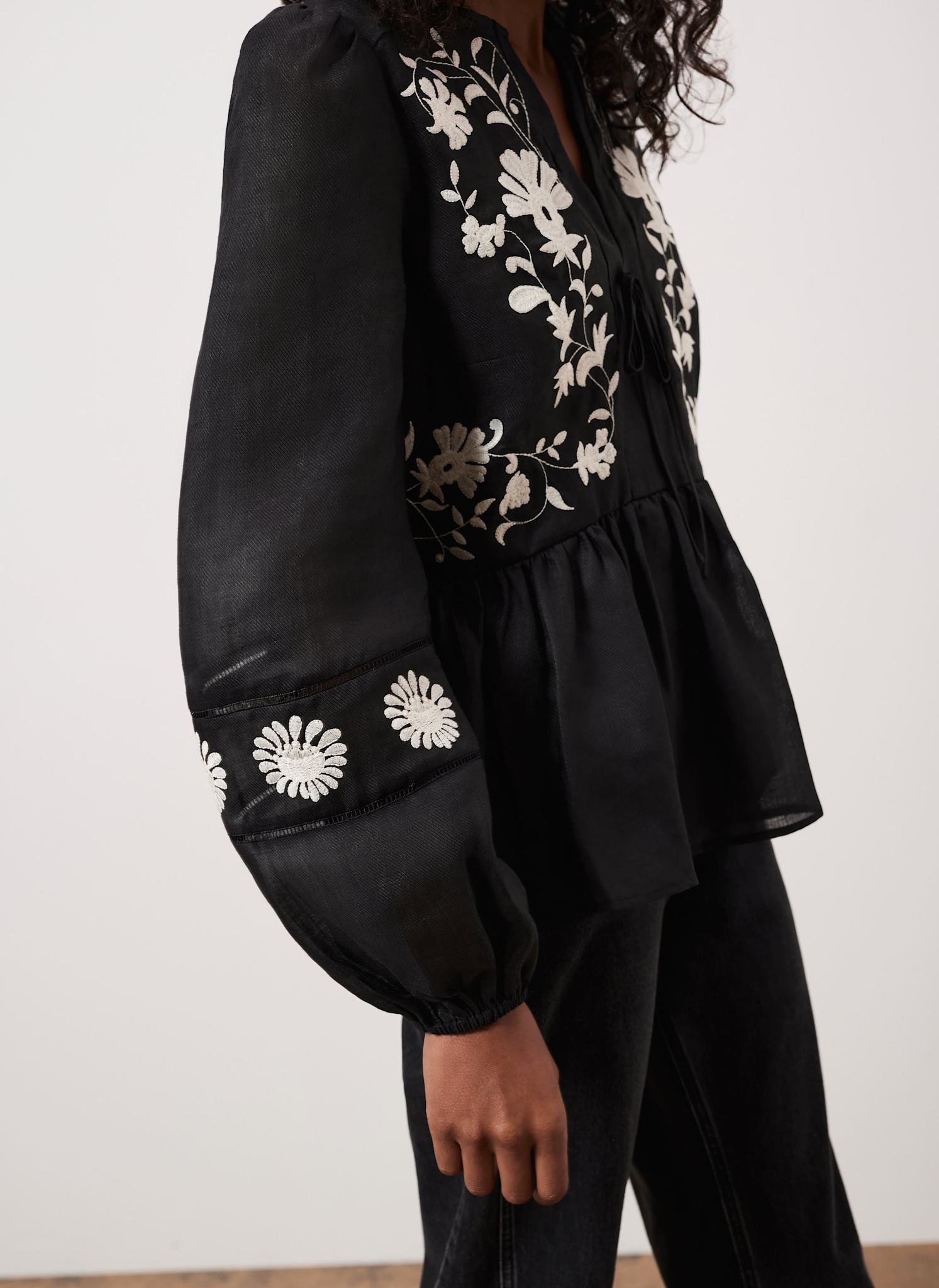 Black Embroidered Detail Top