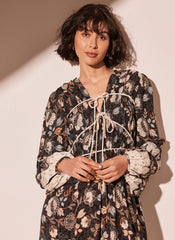 Black Floral Print Midi Dress