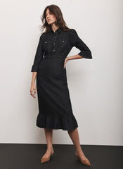 Black Denim Midi Shirt Dress