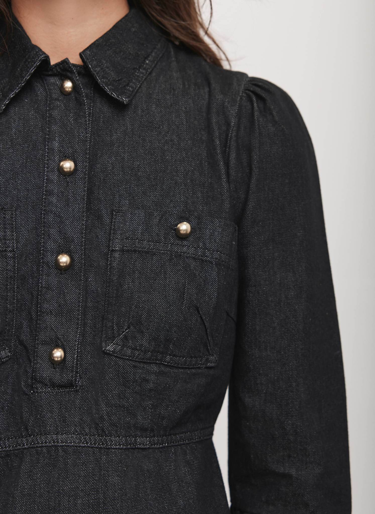 Black Denim Midi Shirt Dress