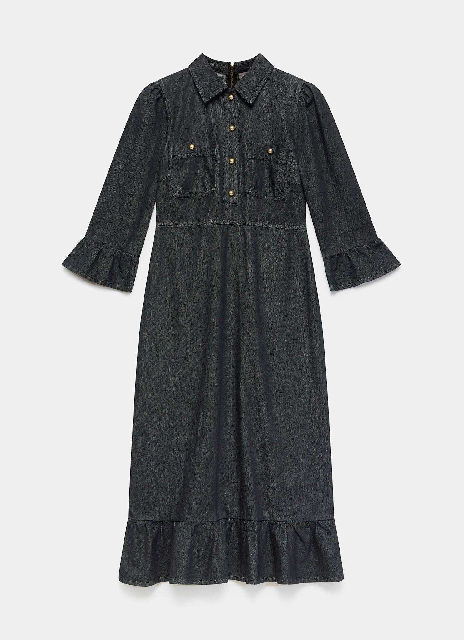 Black Denim Midi Shirt Dress