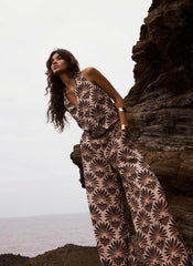 Neutral Satin Geo Print Wide Leg Trousers