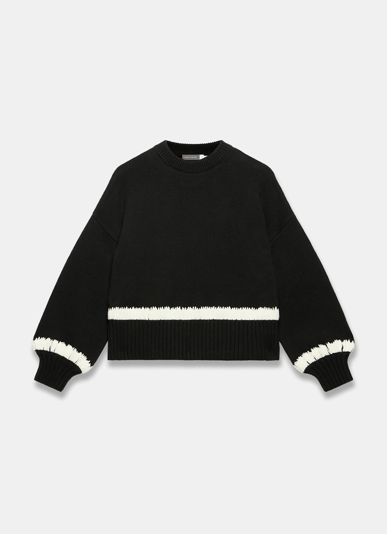 Black Cotton Blend Contrast Detail Jumper