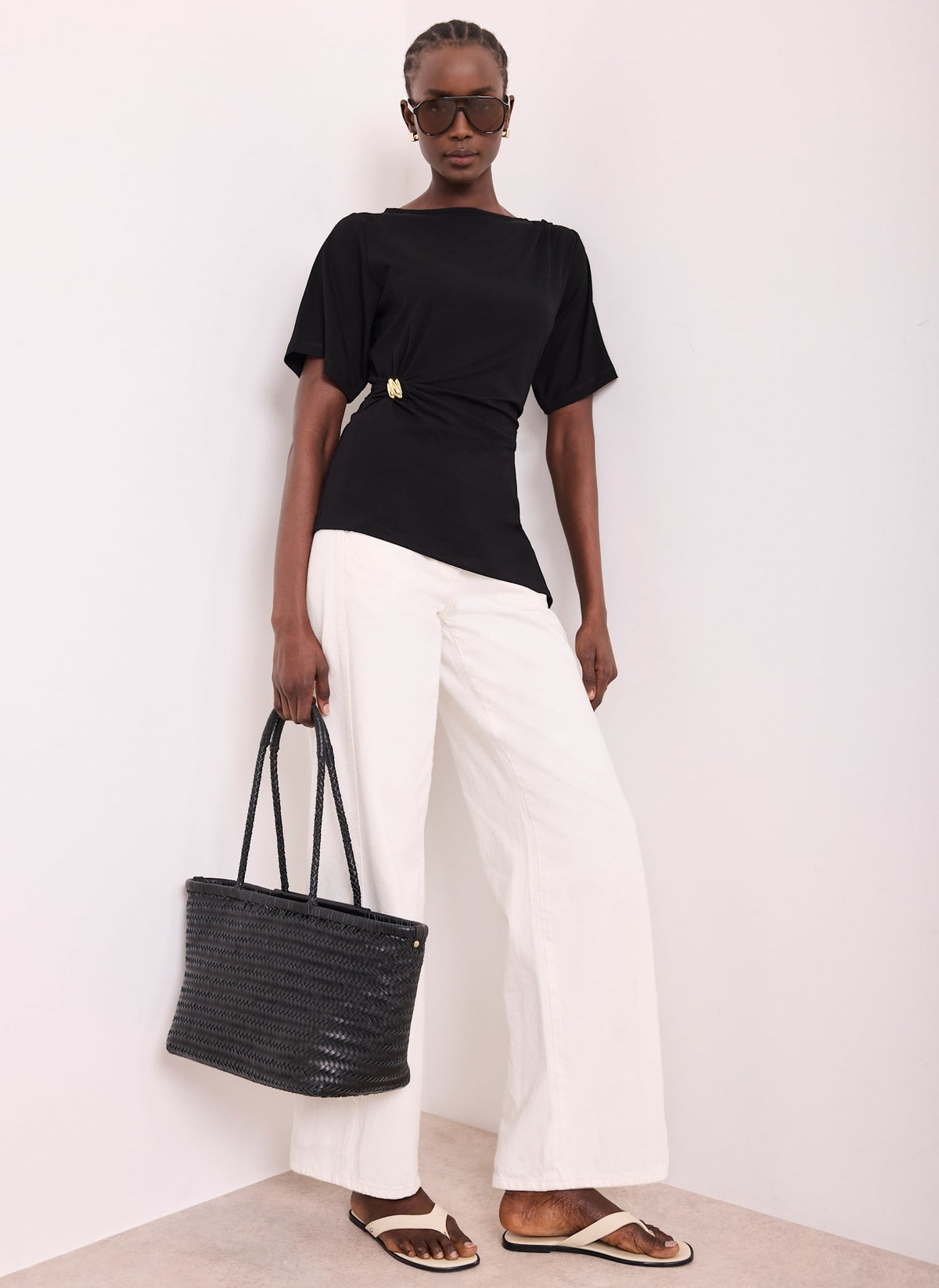 Black Gathered Detail Top