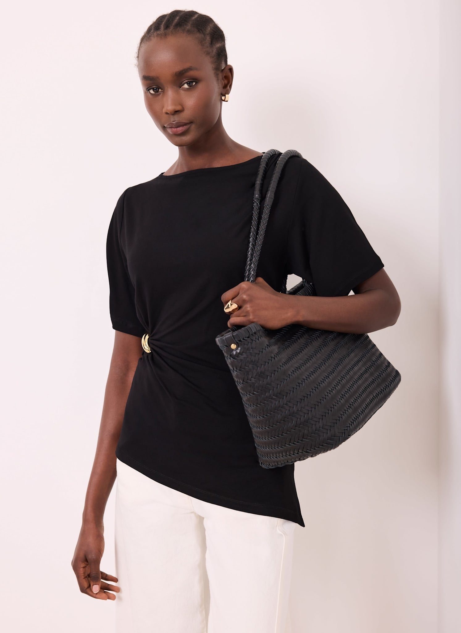 Black Gathered Detail Top