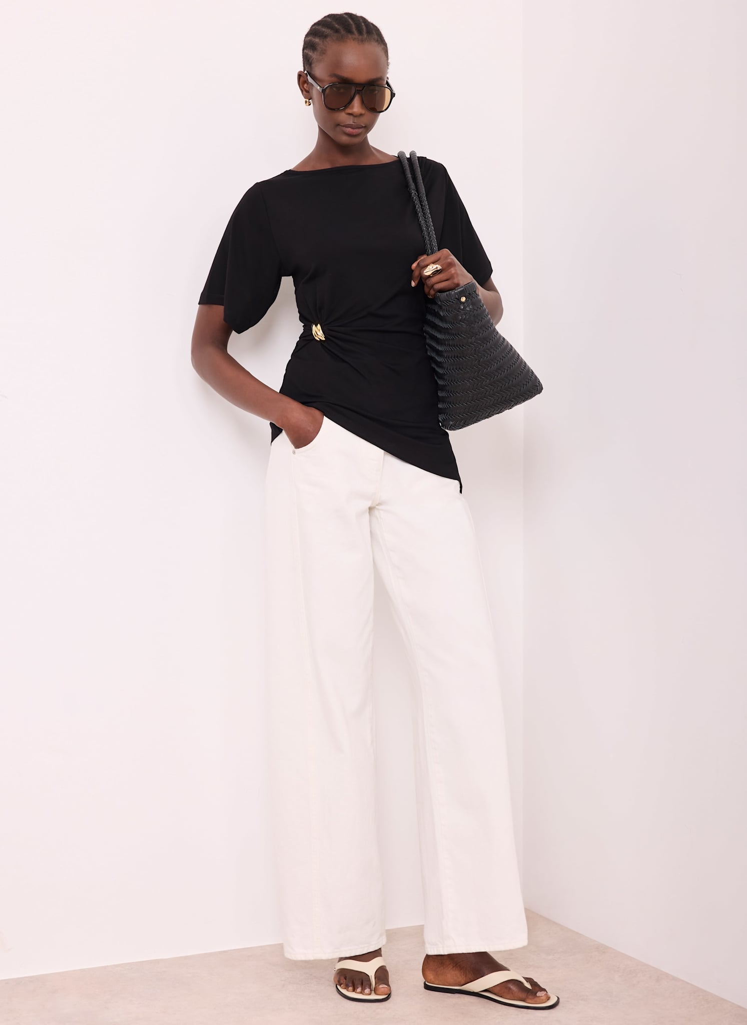Black Gathered Detail Top