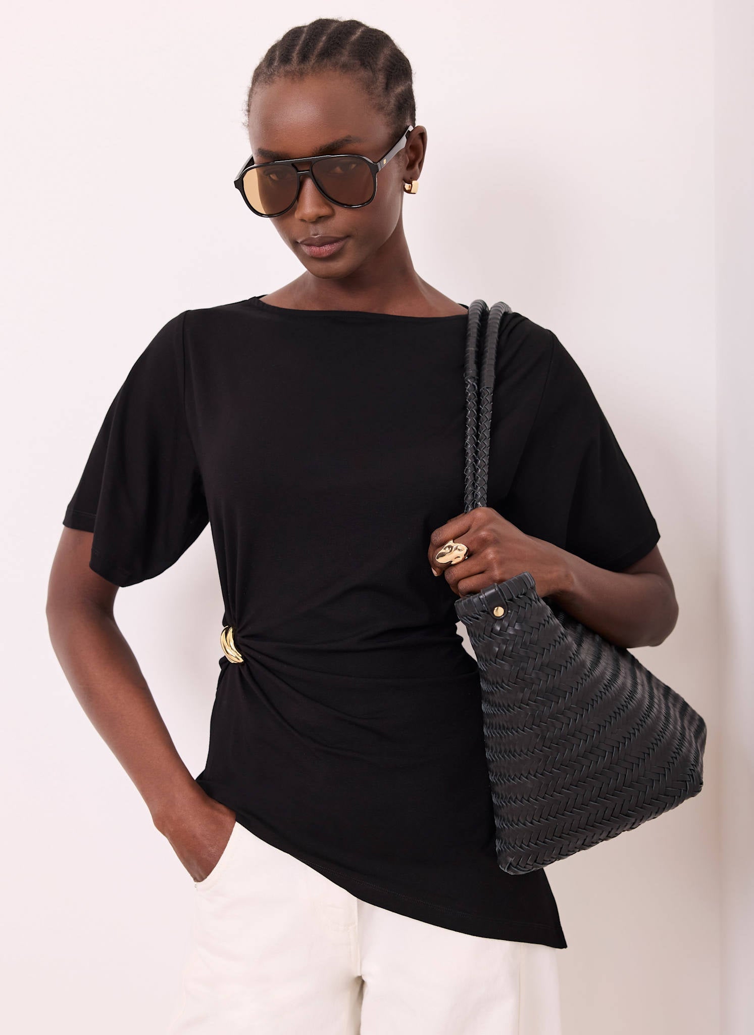 Black Gathered Detail Top
