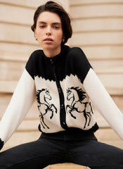 Black Cotton Blend Horse Cardigan