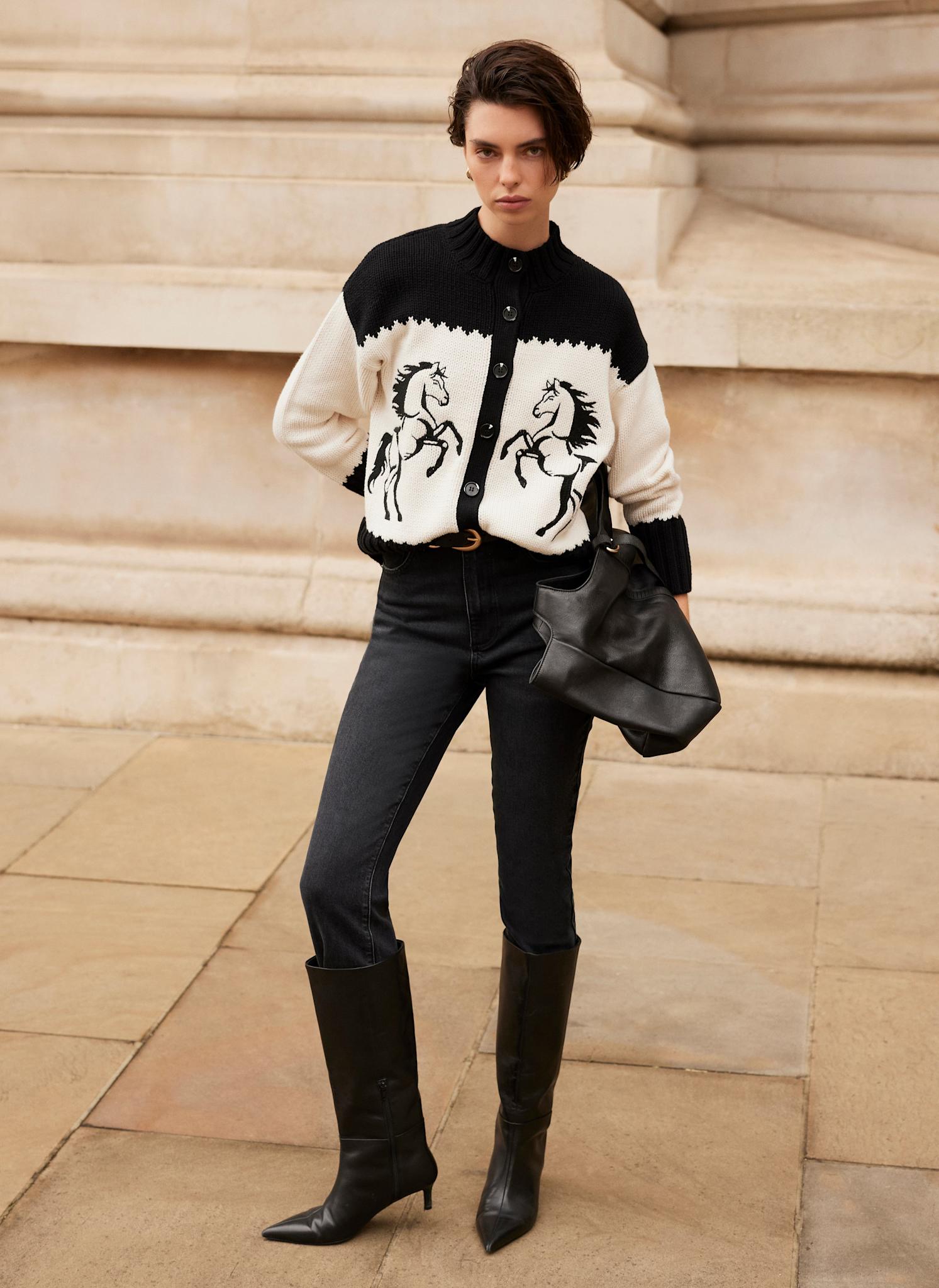 Black Cotton Blend Horse Cardigan
