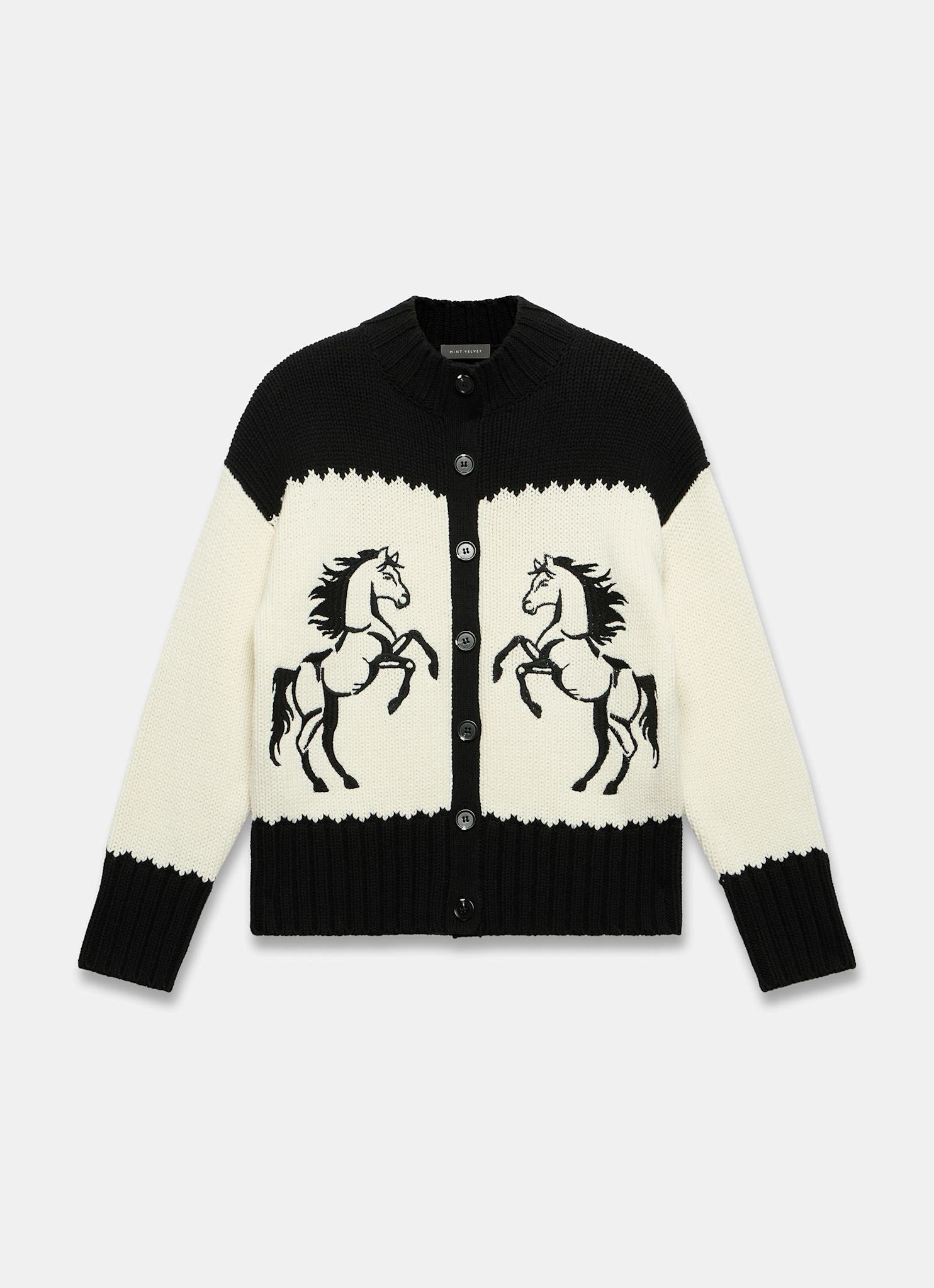 Black Cotton Blend Horse Cardigan