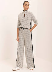 Black Jacquard Side Stripe Wide Trousers