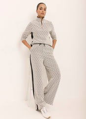 Black Jacquard Side Stripe Wide Trousers