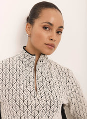 Black Jacquard Zip Top