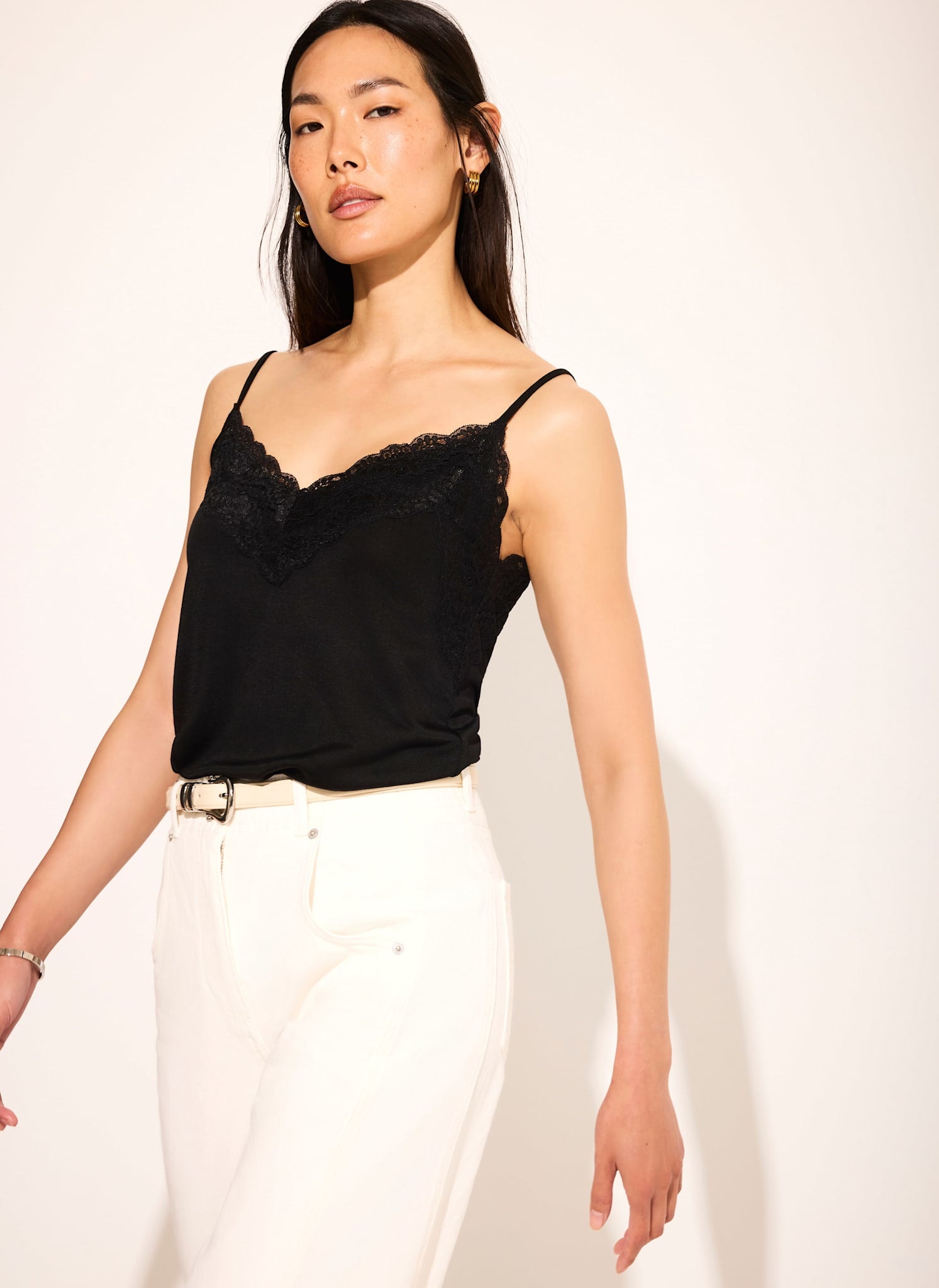 Black Lace Detail Camisole Top
