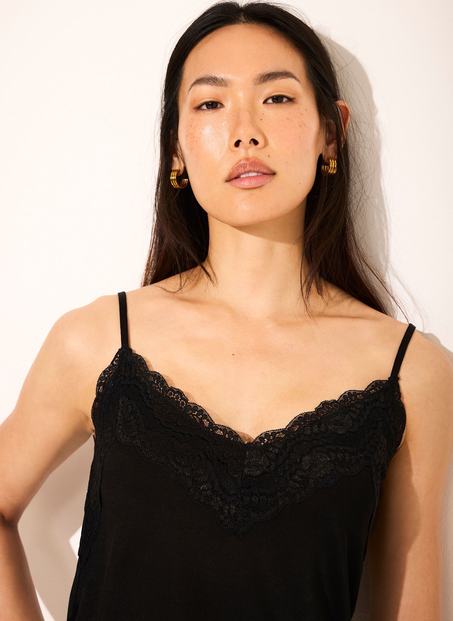 Black Lace Detail Camisole Top