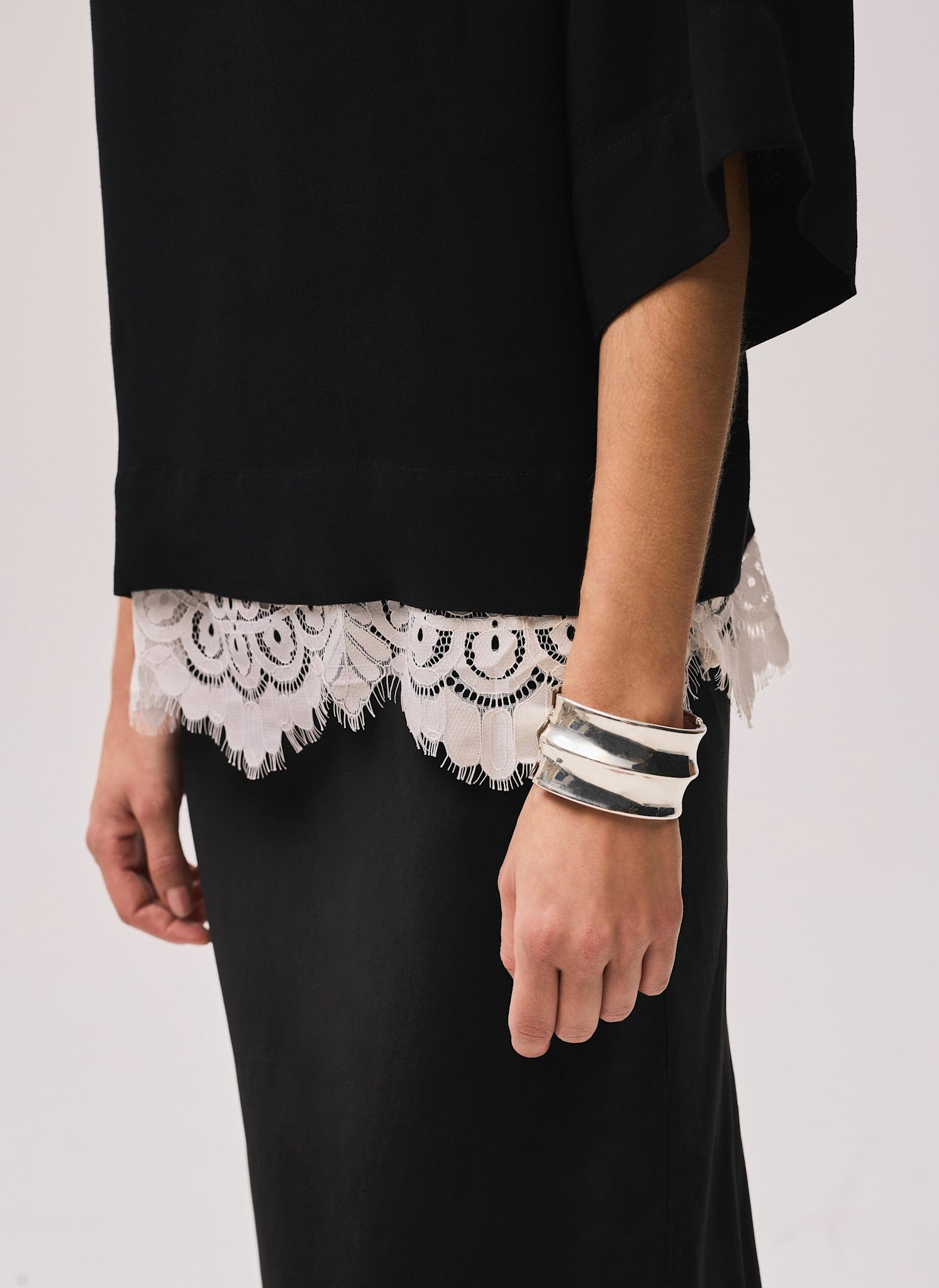 Black Satin Lace Trim Top