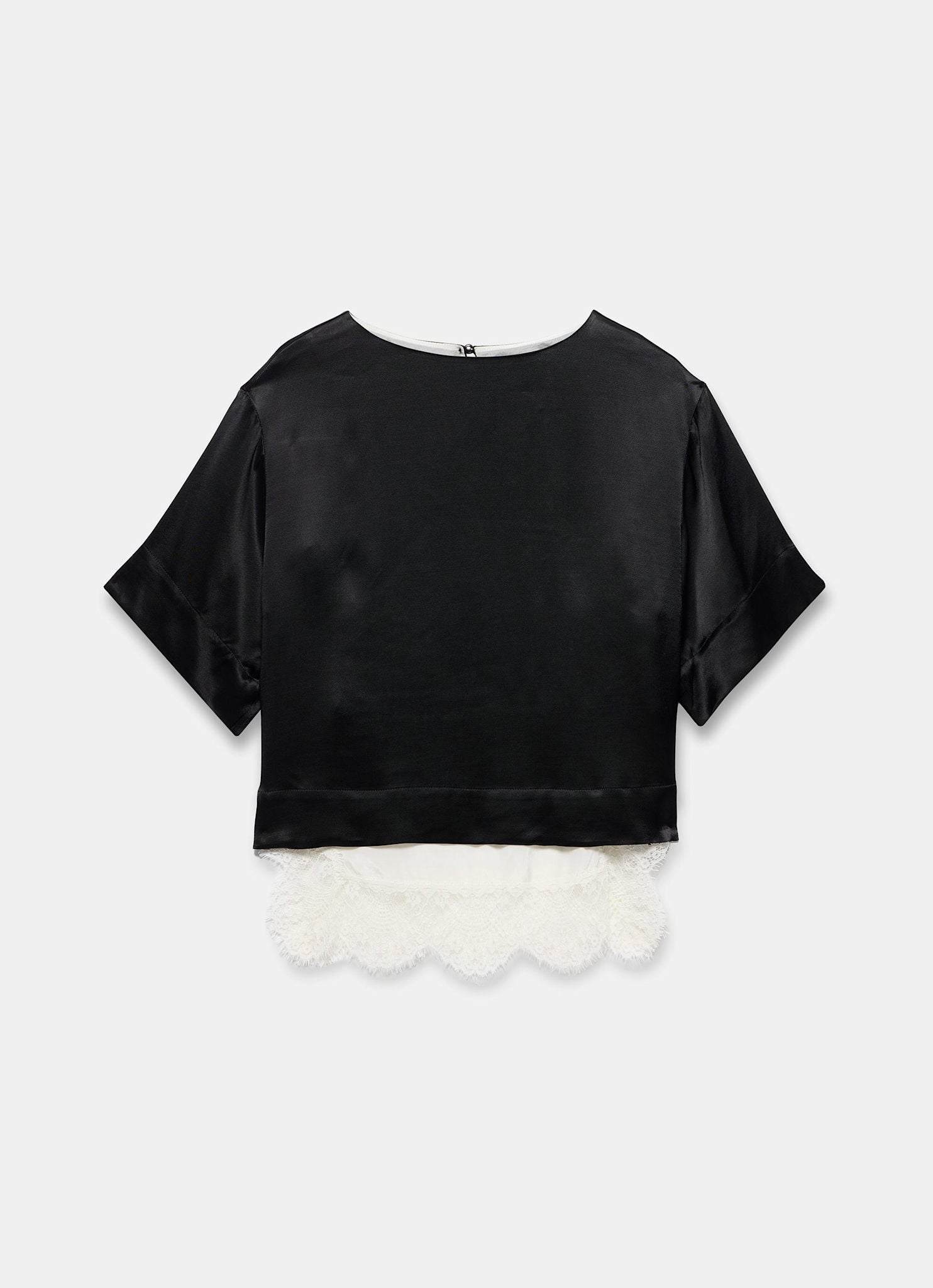 Black Satin Lace Trim Top