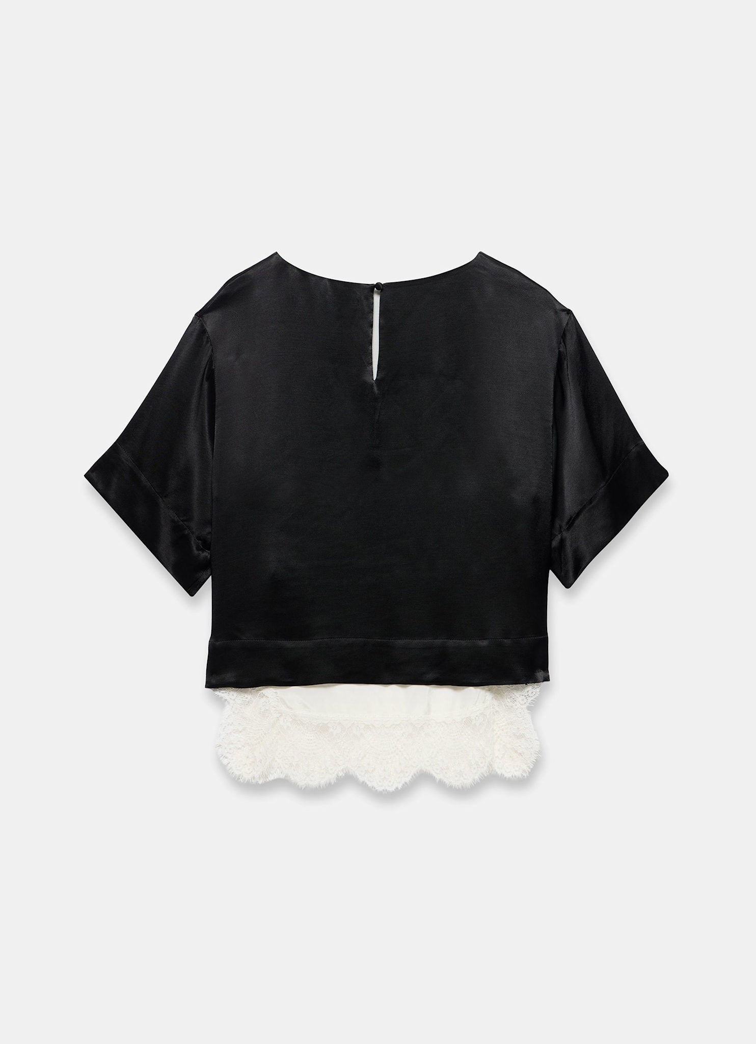 Black Satin Lace Trim Top