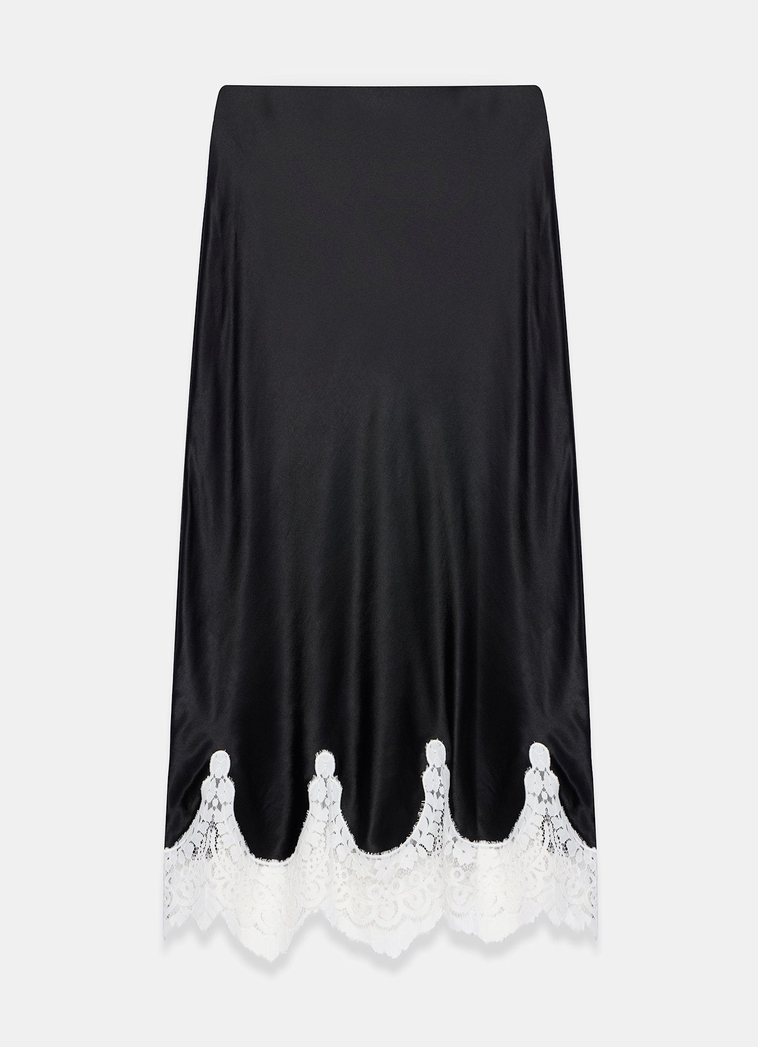 Black Satin Lace Midi Skirt