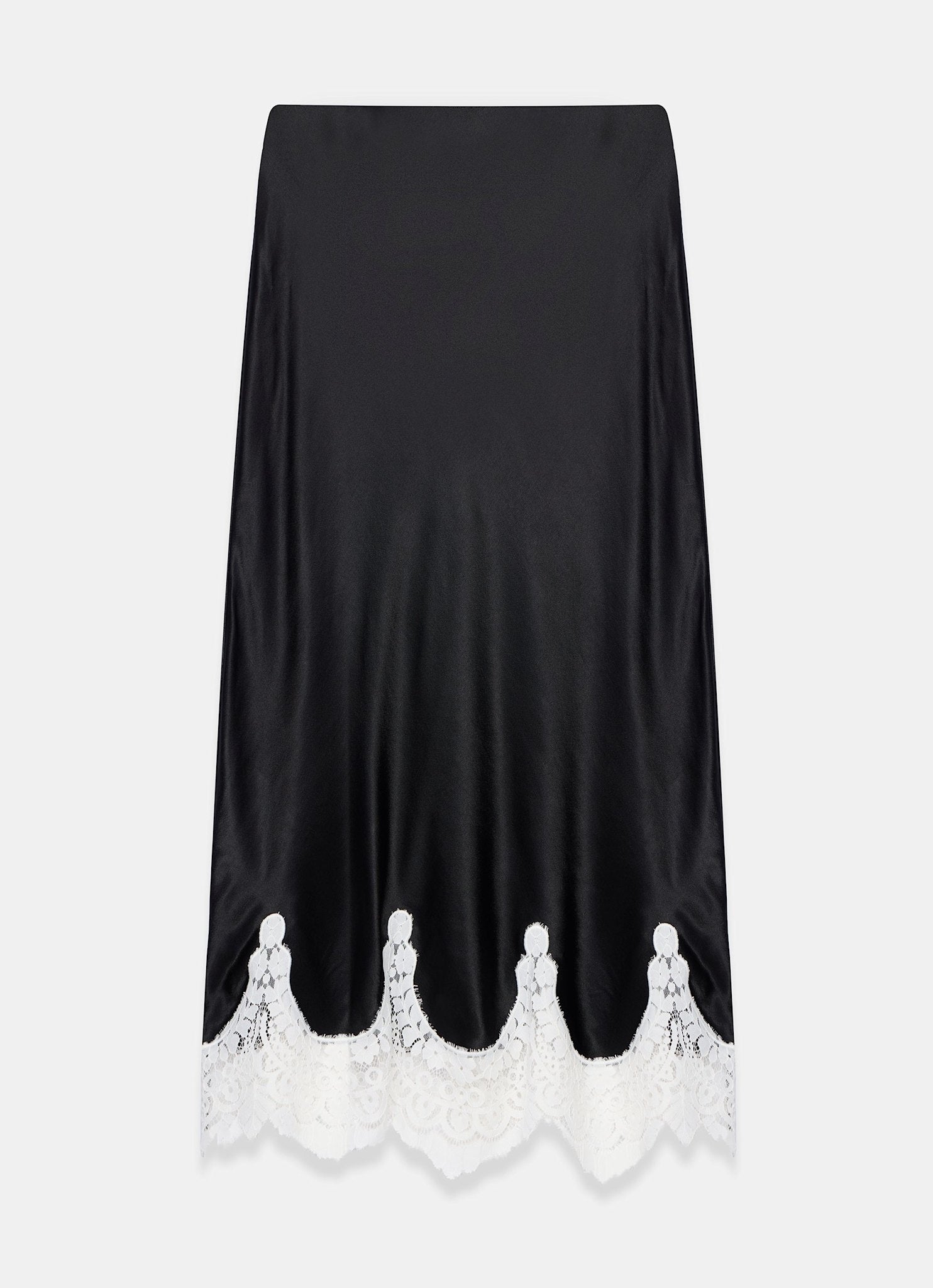 Black Satin Lace Midi Skirt
