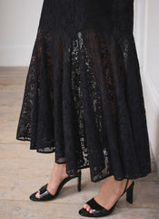 Black Lace Fluted Sheer Midi Skirt