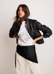 Black Satin Lace Trim Scarf