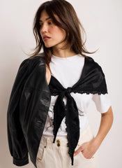 Black Satin Lace Trim Scarf