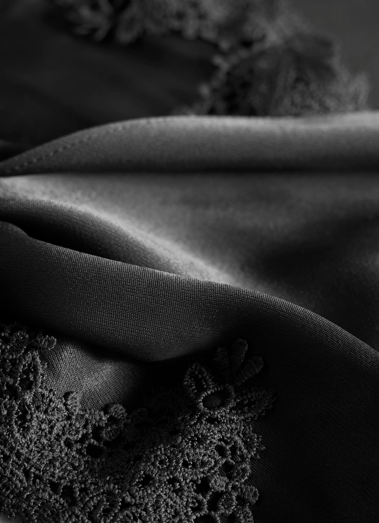 Black Satin Lace Trim Scarf
