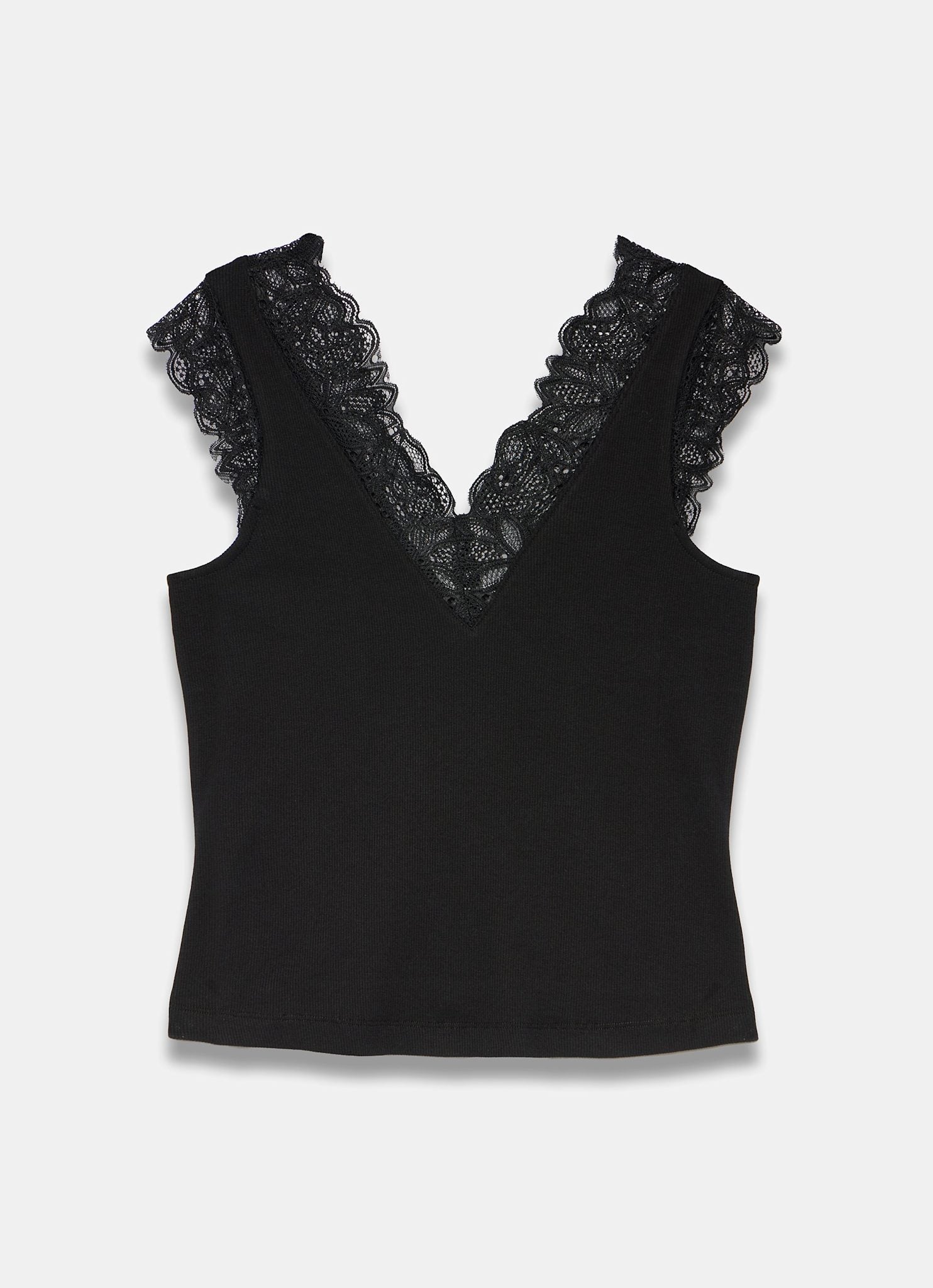 Black Cotton Lace Detail Top
