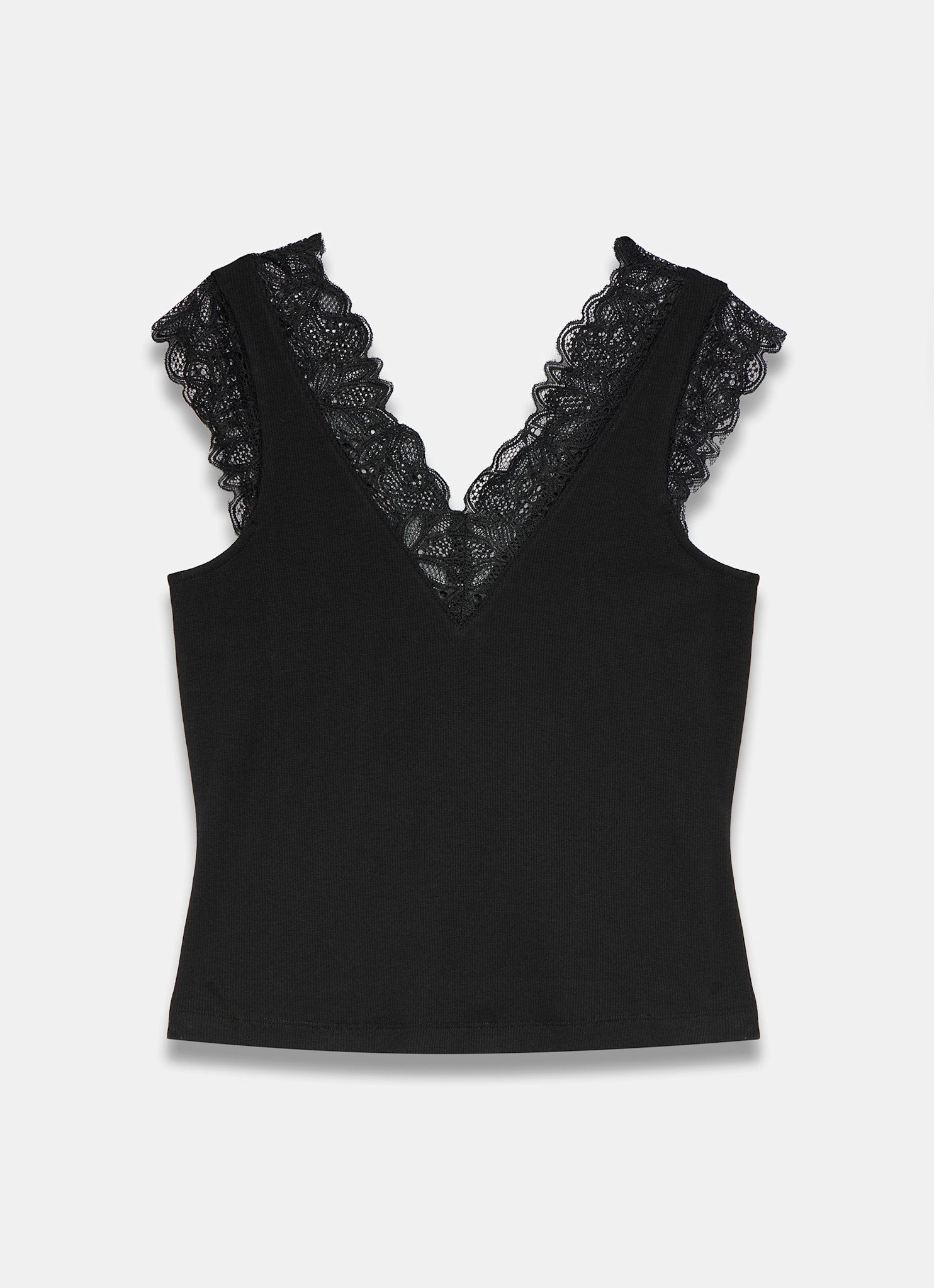 Black Cotton Lace Detail Top