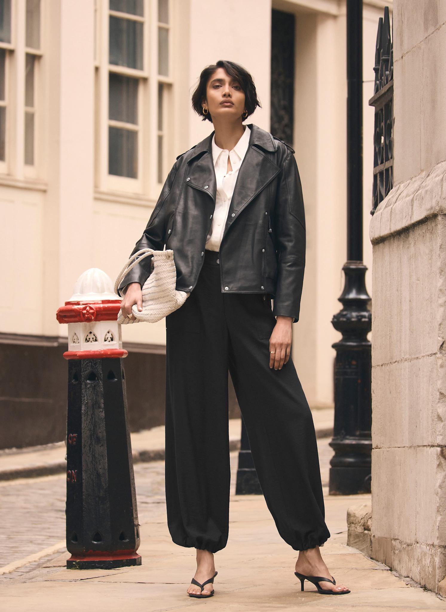 Black Leather Relaxed Biker Jacket