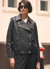Black Leather Relaxed Biker Jacket