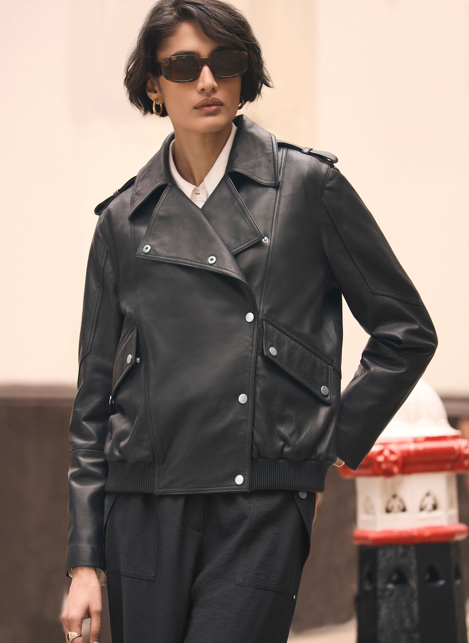 Black Leather Relaxed Biker Jacket