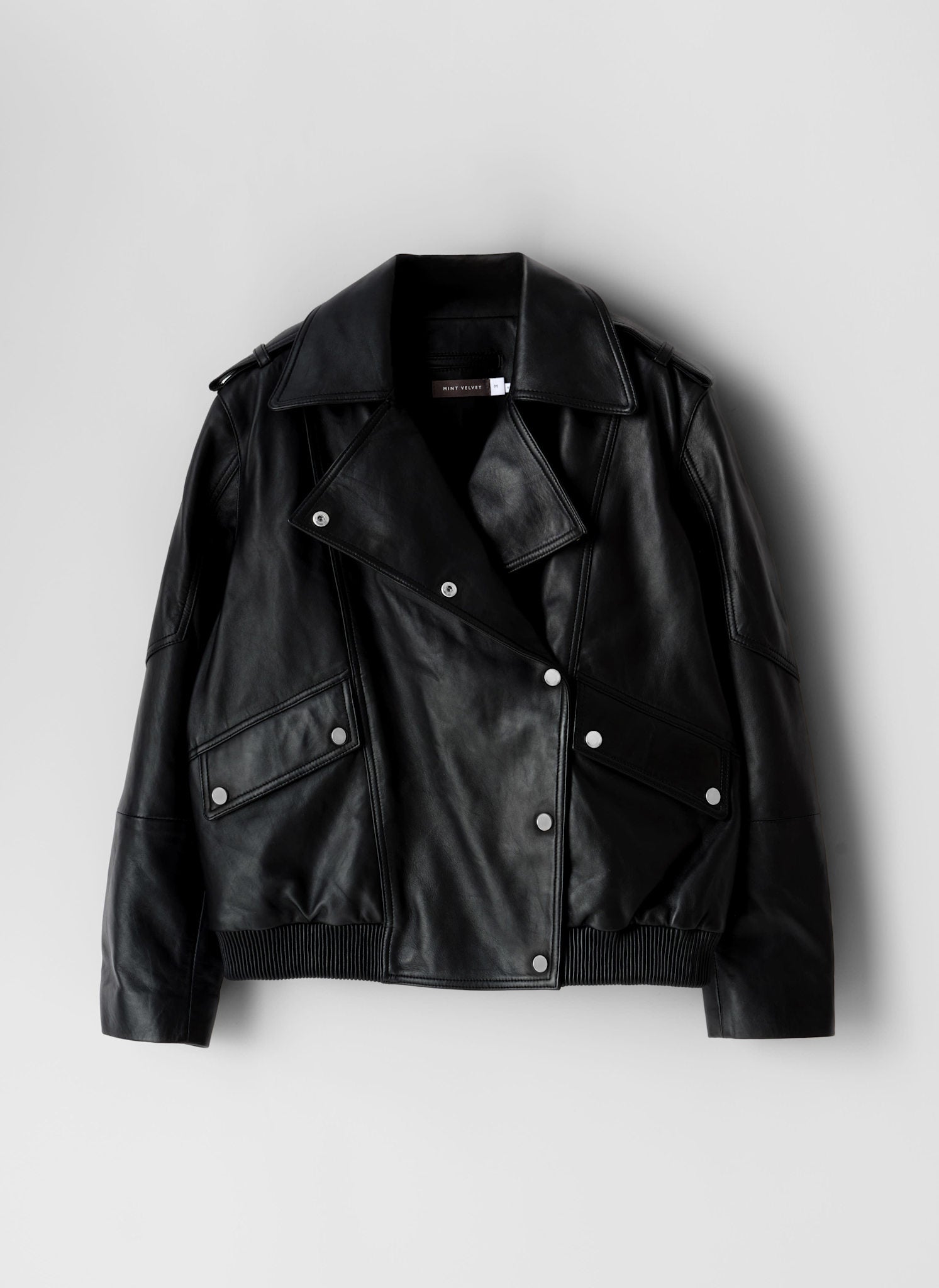 Black Leather Relaxed Biker Jacket