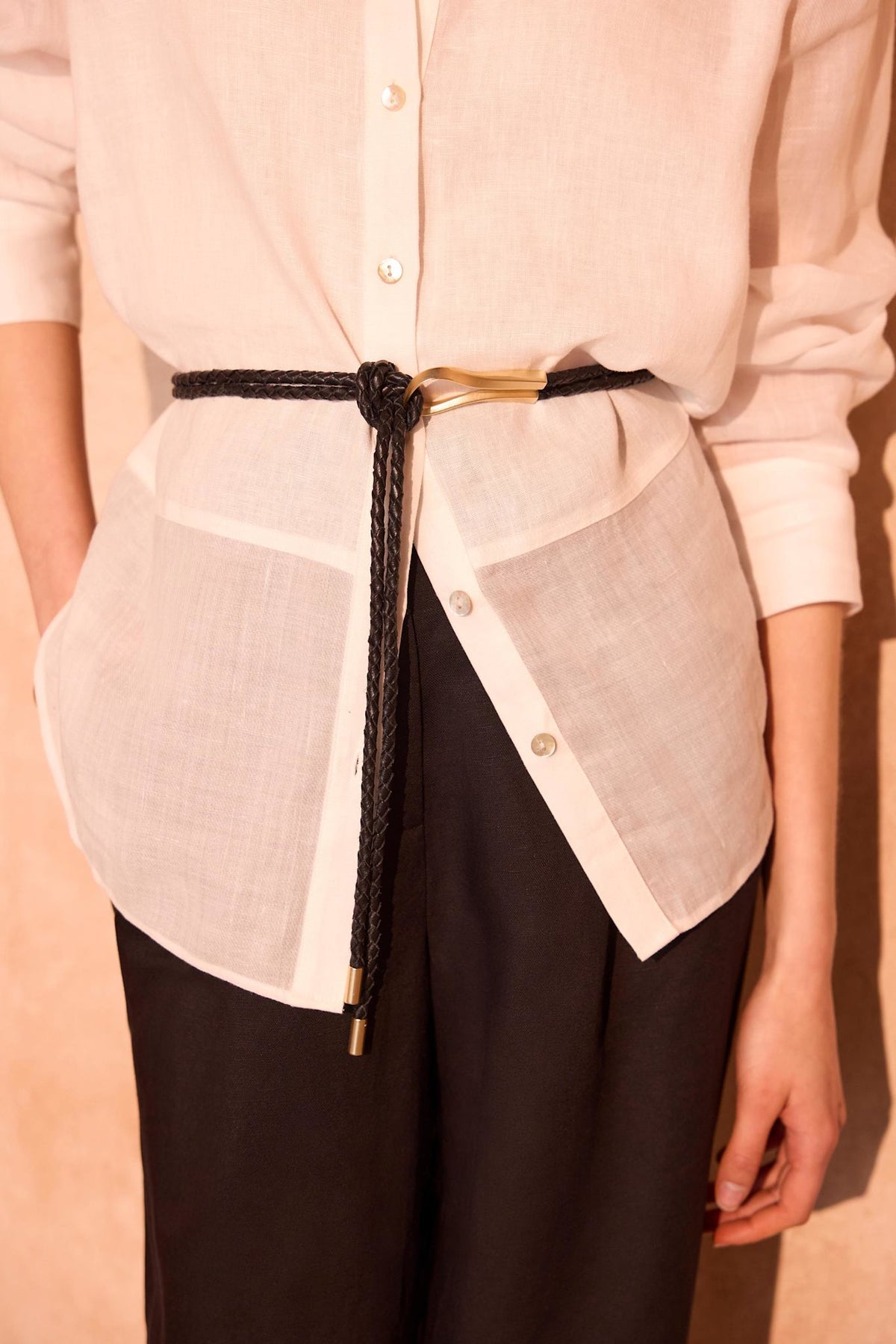 Black Leather Tie Waist Belt