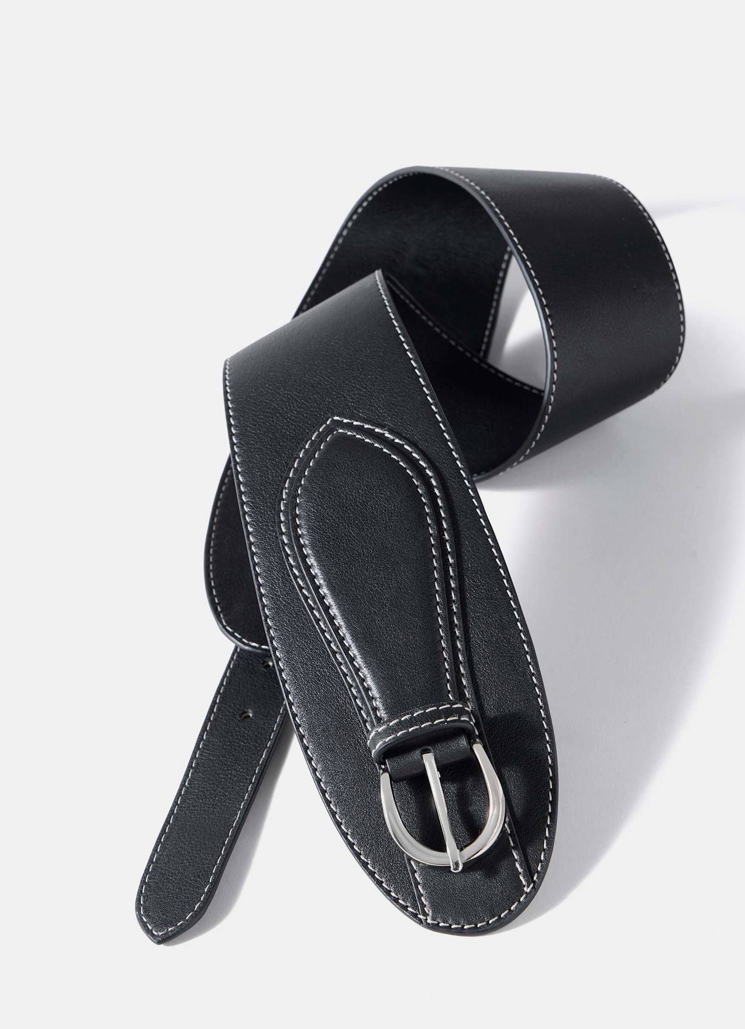 Black Leather Wide Waist Belt