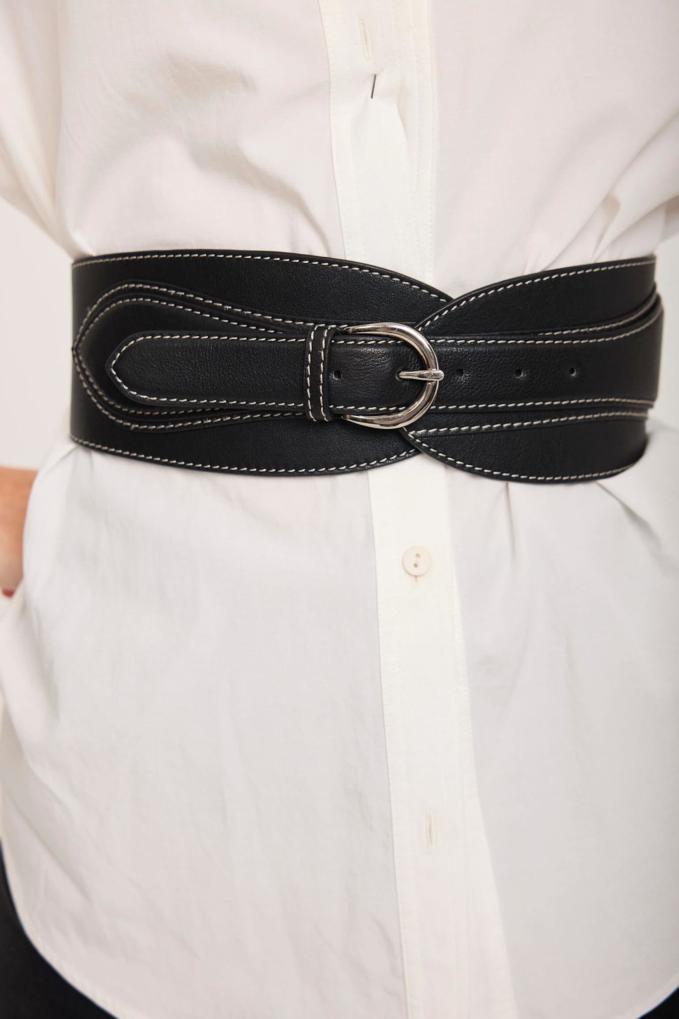 Black Leather Wide Waist Belt