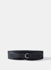 Black Leather Wide Waist Belt
