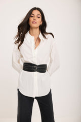 Black Leather Wide Waist Belt