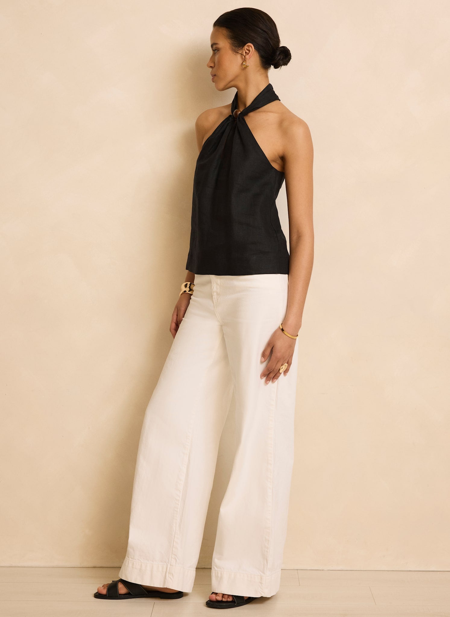 Black Linen Halter Top