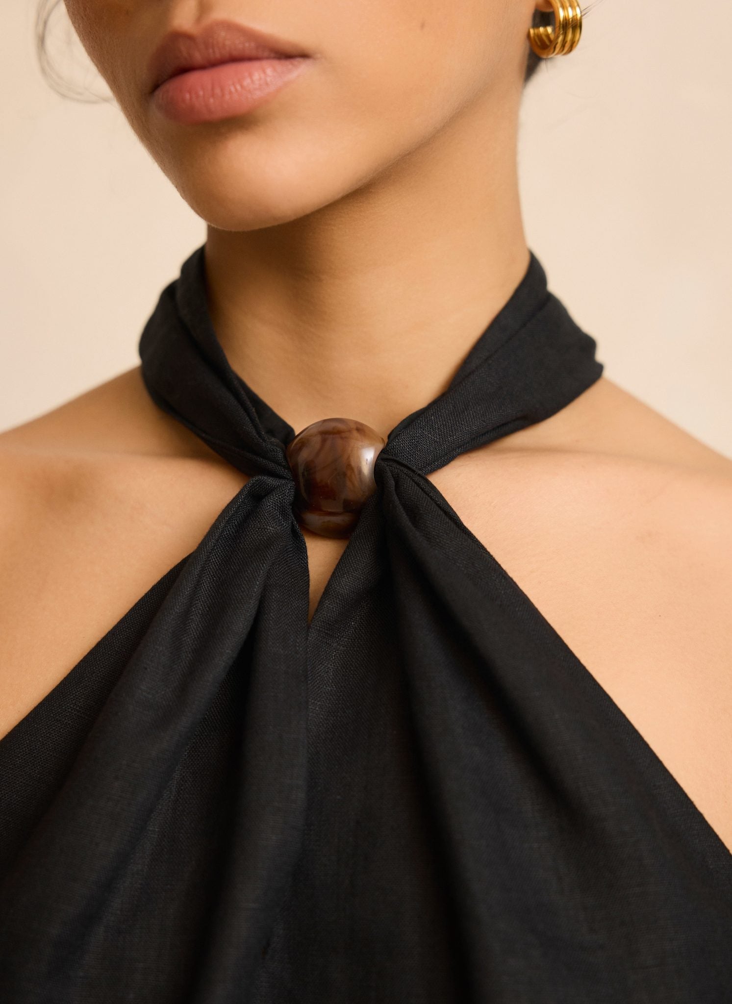 Black Linen Halter Top