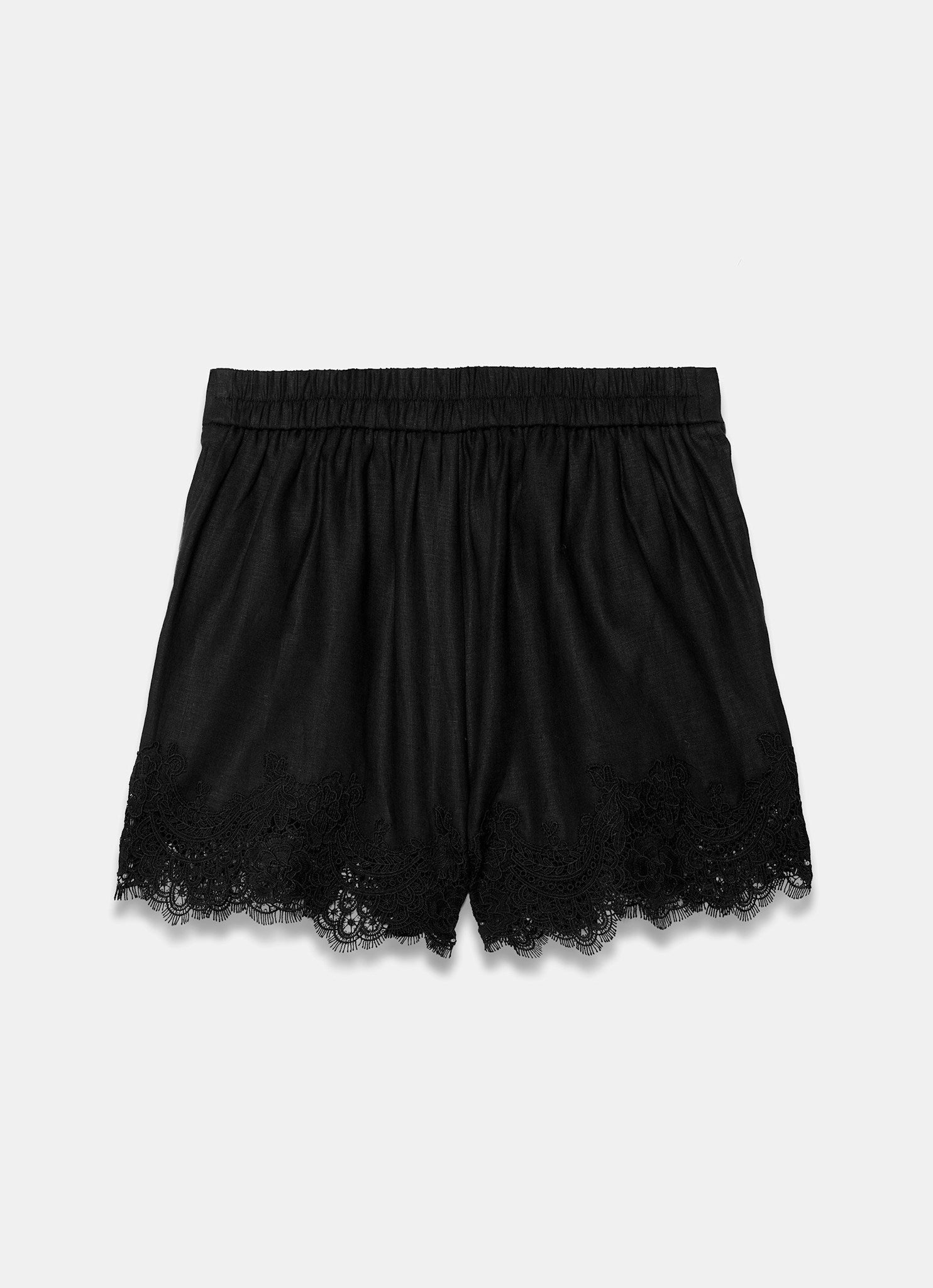Black Linen Lace Trim Shorts