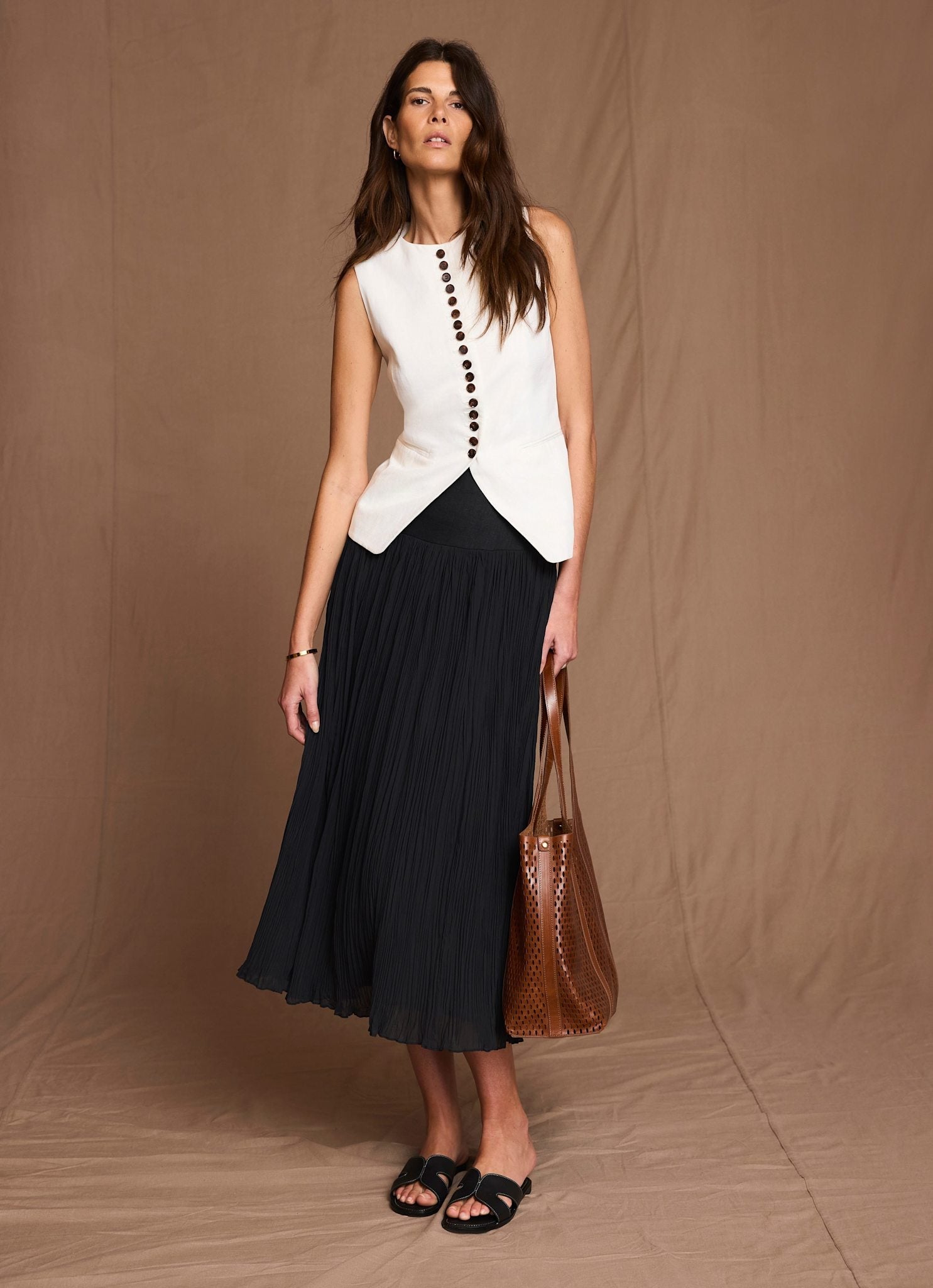 Black Drop Waist Crinkle Midi Skirt