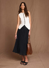Black Drop Waist Crinkle Midi Skirt