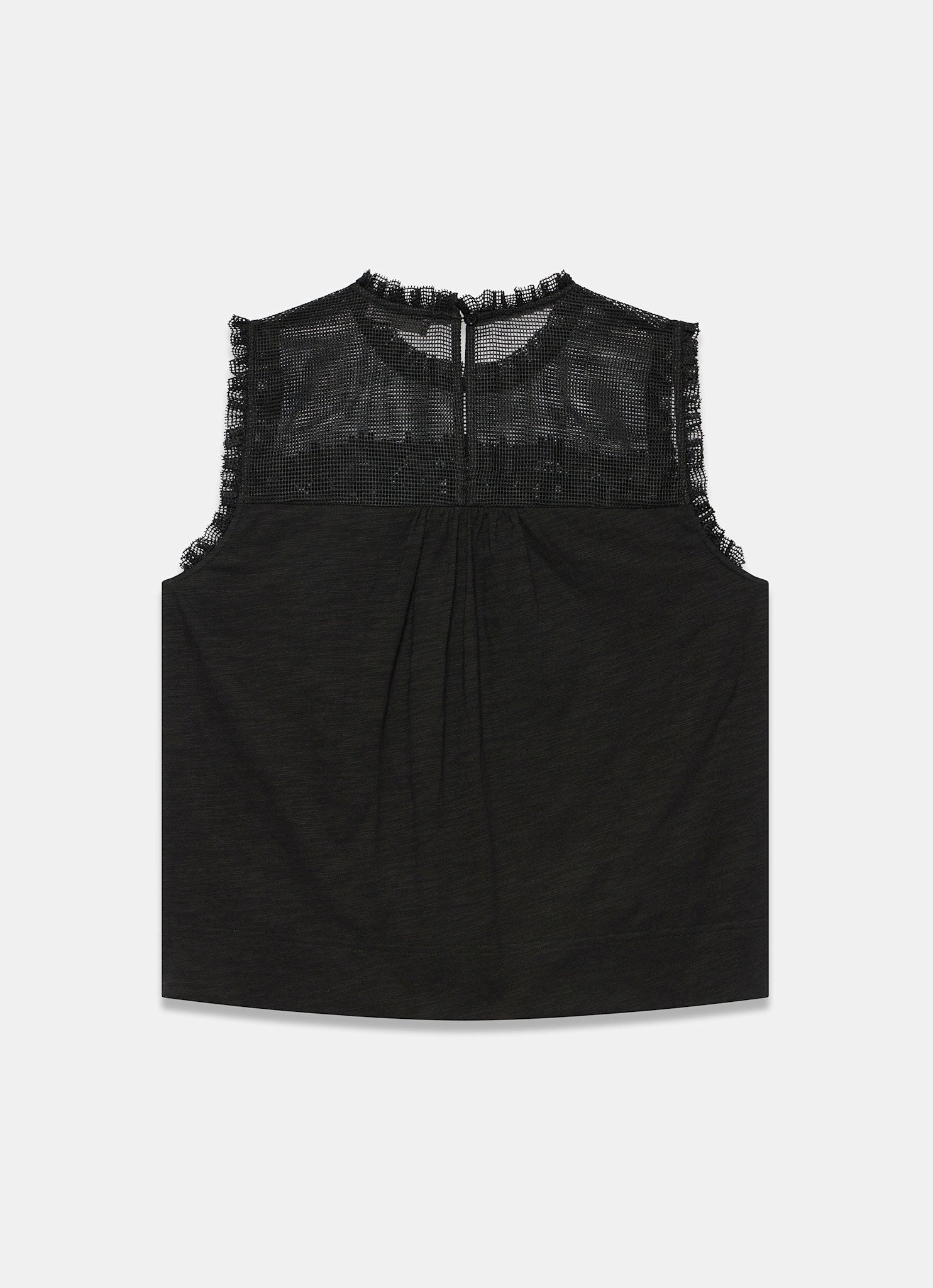 Black Cotton Blend Lace Applique Top