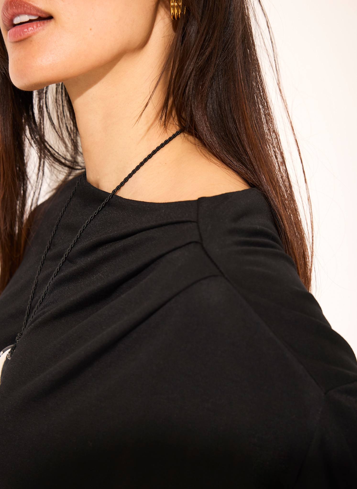 Black Ruched Detail Batwing Top